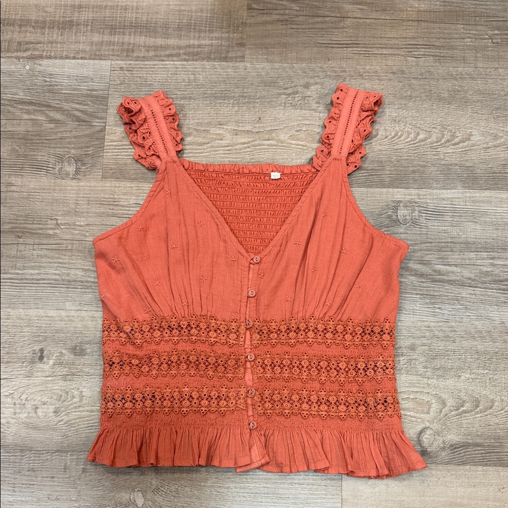 Anthropologie Coral Smocked Tank Top, Size XS